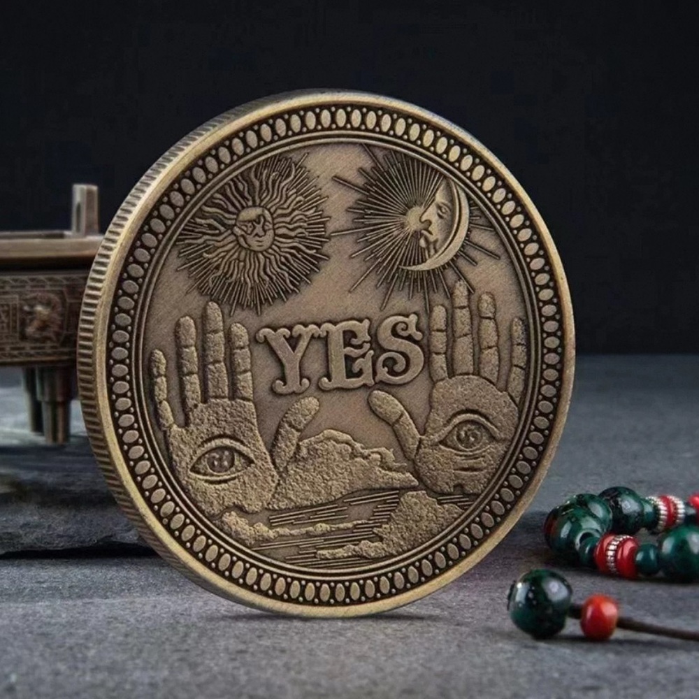Yes/No Decision Coin Prediction All Seeing Eye or Death Angel in Gold Medal